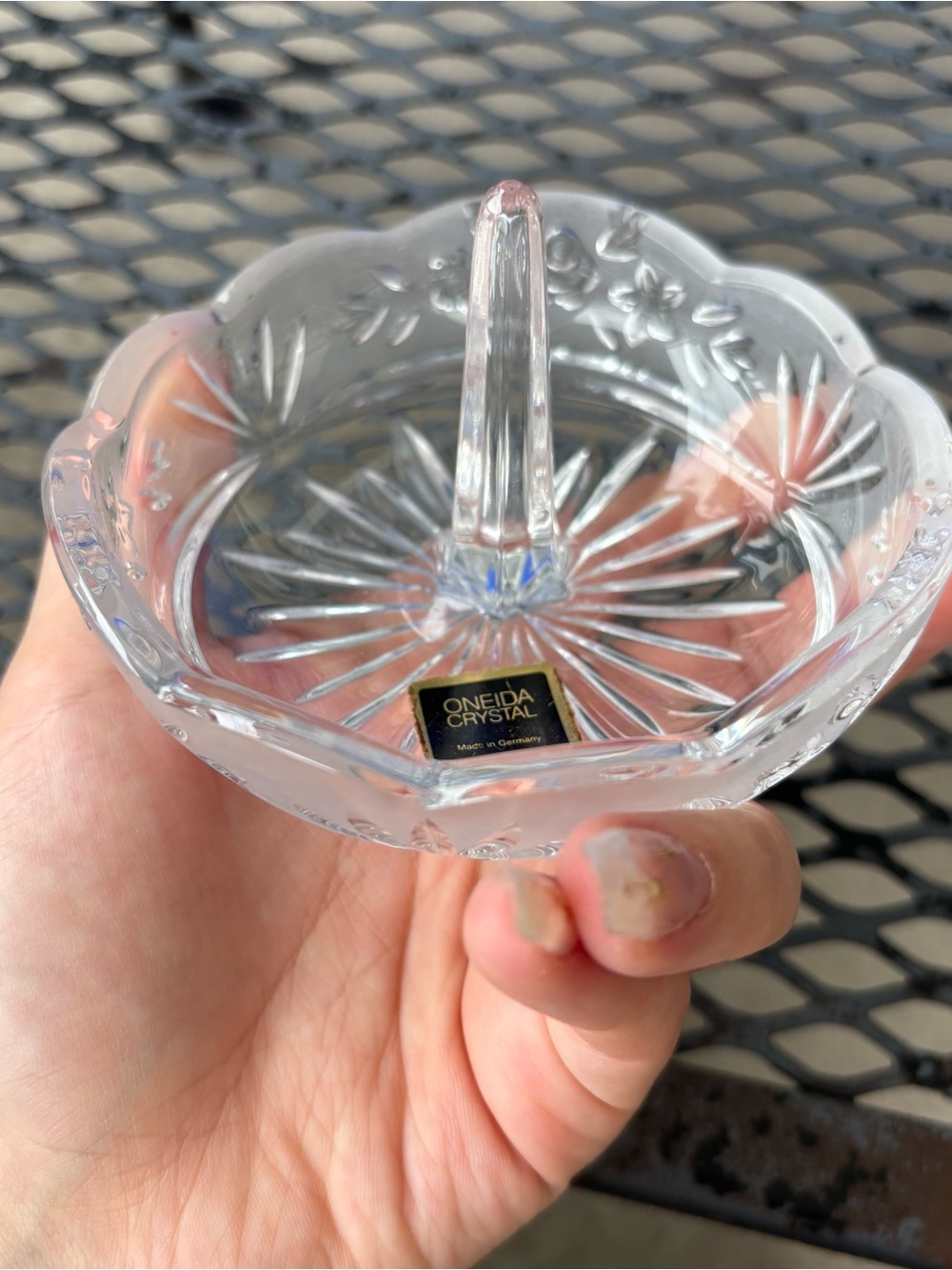 Vintage Oneida Crystal Clear Jewelry Ring Stand Dish